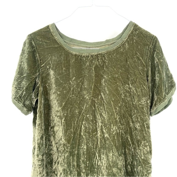 Anthropologie Kyla Seo Olive Green Velvet Velour Short Sleeve Handmade Crewneck - Picture 3 of 7